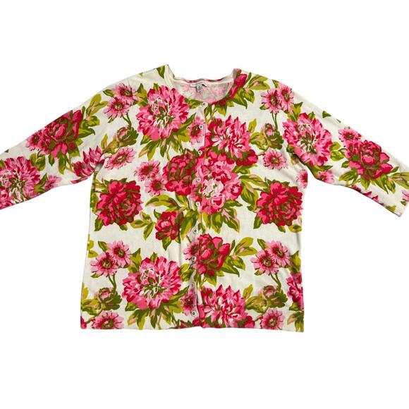 Isaac Mizrahi Live Cardigan Women’s 1X Bold Pink Floral Cottage Core Cardigan - Picture 1 of 4